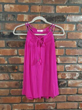 Ramy Brook Silky Smocked Tassel Tie Tank Top Resortwear Luxury Summer Women's M